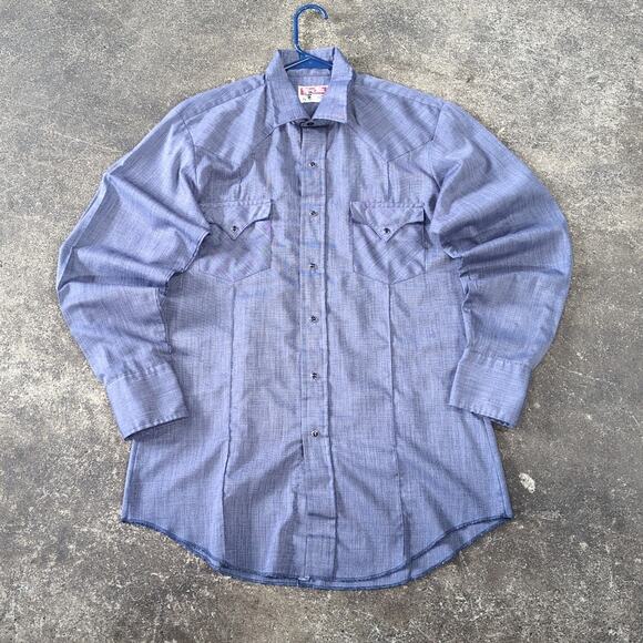 Vintage 80s Tem Tex Pearl Snap Shirt Mens M Blue Cowboy Western Long Sleeve - Picture 1 of 8